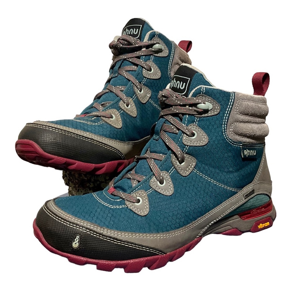 Ahnu Waterproof Hiking Boots Womens Size 7 Mid Height Aqua Lace Up Sugarpine